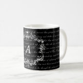 Jane Austen Text Black en White Monogram Mok (Voorkant rechts)