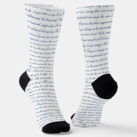 Jane Austen Text White Blue Sokken (Gebogen)