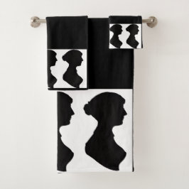 Jane Austens Silhouet op Zwart Bad Handdoek