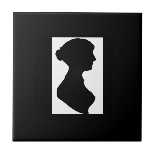 Jane Austens Silhouet op Zwart Tegeltje (Voorkant)