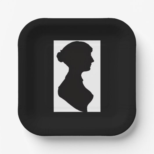 Jane Austen's Silhouette on Black Papieren Bordje (Voorkant)