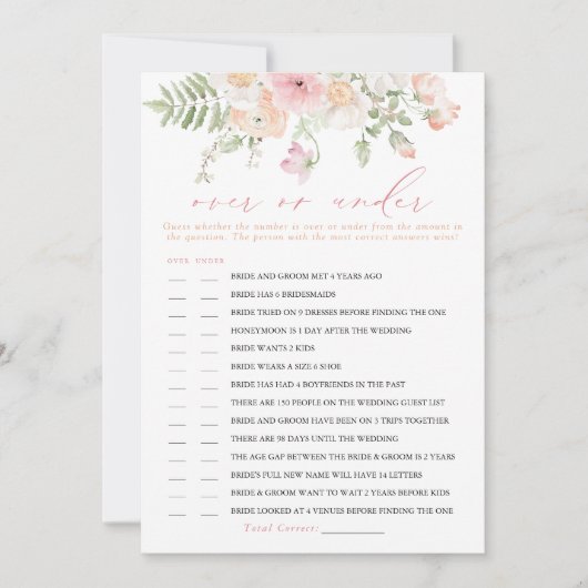 JANE Blush Bloemen Over of Onder Bruids Spel Kaart (Voorkant)