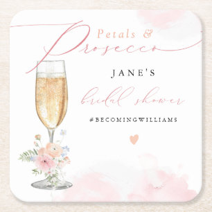 JANE Blush Bloemenblaadjes & Prosecco Bruidsuitnod Kartonnen Onderzetters