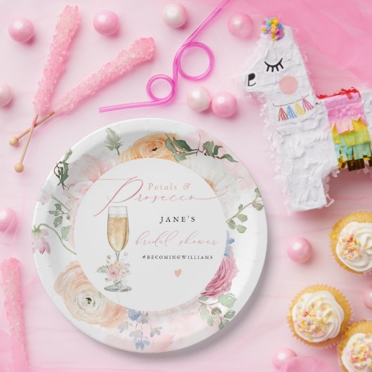 JANE Blush Bloemenbloemblaadjes & Prosecco Vrijgez Papieren Bordje (Feest)
