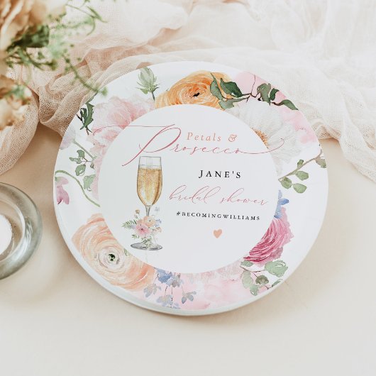JANE Blush Bloemenbloemblaadjes & Prosecco Vrijgez Papieren Bordje