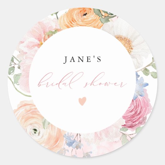 JANE Blush Bloemenbloemblaadjes & Prosecco Vrijgez Ronde Sticker (Voorkant)