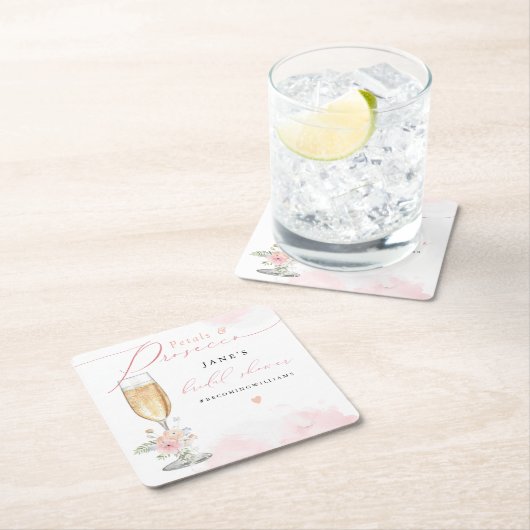 JANE Blush Bloemenkroon & Prosecco Bruidsfeest Kartonnen Onderzetters (Insitu)