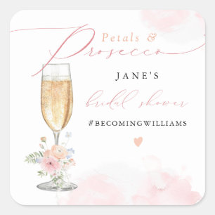 JANE Blush Bloemenkroon & Prosecco Bruidsfeest Vierkante Sticker
