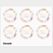 JANE Blush Bloemenkroon & Prosecco Bruiloftsfeest Ronde Sticker (Vel)