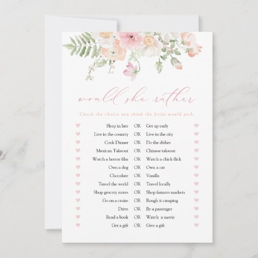 JANE Blush Pink Floral zou ze liever Kaart spelen (Voorkant)