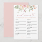 JANE Blush Roze Bloemen Bruids Woord Scramble Game Kaart (Voorkant / Achterkant)