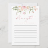 JANE Blush Roze Bloemen Datum Nacht Idee Bruids Sp Kaart (Voorkant)