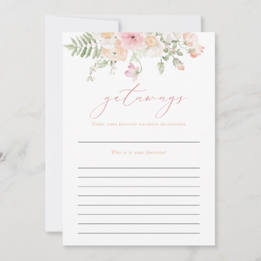 JANE Blush Roze Bloemen Getaways Reizen Bruids Spe Kaart (Voorkant)