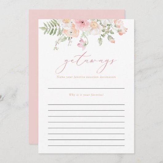 JANE Blush Roze Bloemen Getaways Reizen Bruids Spe Kaart (Voorkant / Achterkant)