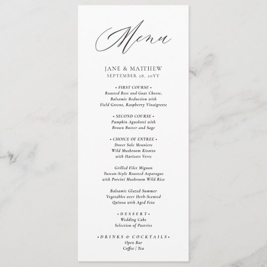 Jane Eenvoudig Modern Elegant Zwart Script Bruilof Menu (Voorkant)