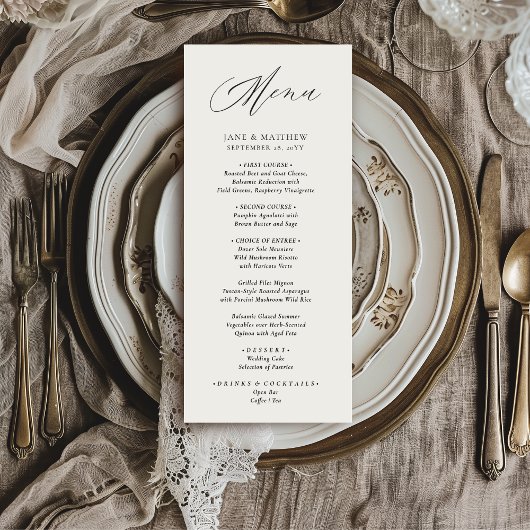 Jane Eenvoudig Modern Elegant Zwart Script Bruilof Menu