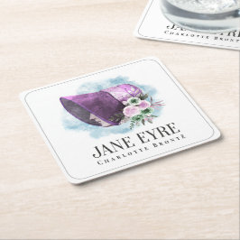 Jane Eyre Bonnet Paarse Bonnet en Bloemen Kartonnen Onderzetters