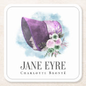 Jane Eyre Bonnet Paarse Bonnet en Bloemen Kartonnen Onderzetters (Voorkant)
