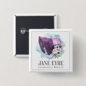 Jane Eyre Bonnet Paarse Bonnet en Bloemen Vierkante Button 5,1 Cm (Voorkant /achterkant)