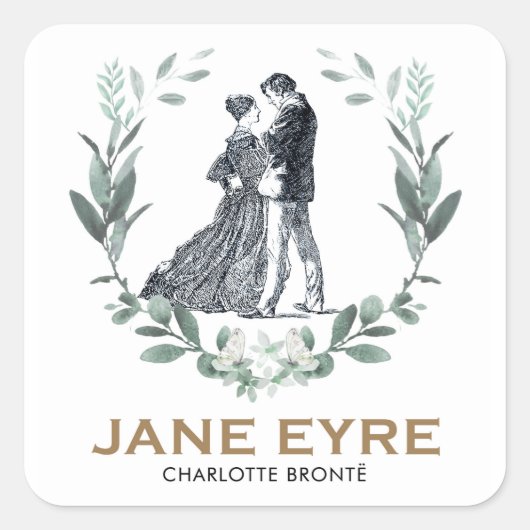 Jane Eyre en Edward Rochester met Wreath Vierkante Sticker (Voorkant)