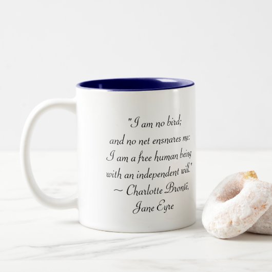 Jane Eyre I Am No Bird Quote Tweekleurige Koffiemok (Met donut)