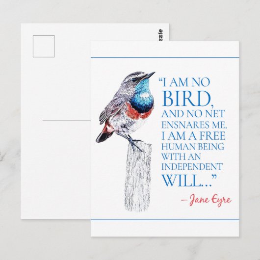 Jane Eyre - ik ben geen vogel - Blauwe gekleurde v Briefkaart (Voorkant / Achterkant)