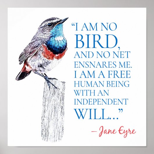 Jane Eyre - ik ben geen vogel - Blauwe gekleurde v Poster (Voorkant)