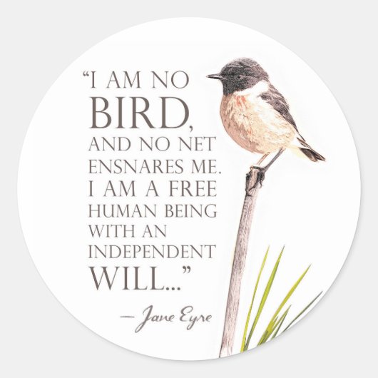 Jane Eyre - ik ben geen vogel - bruine vogel Ronde Sticker (Voorkant)