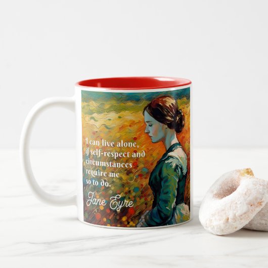 Jane Eyre Quote Monet stijl schilderij Tweekleurige Koffiemok (Met donut)