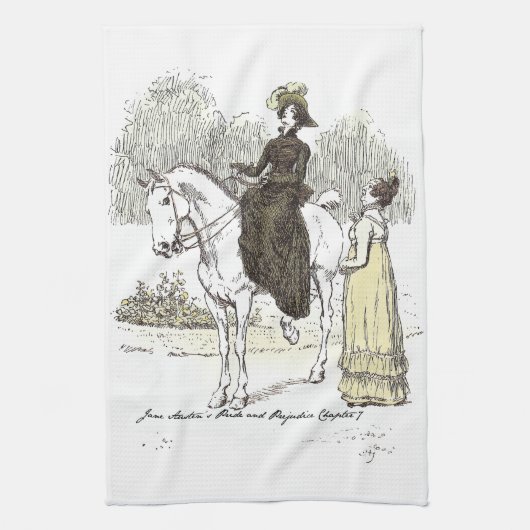 Jane on Horseback - Jane Austen Pride & Prejudice Theedoek (Verticaal)