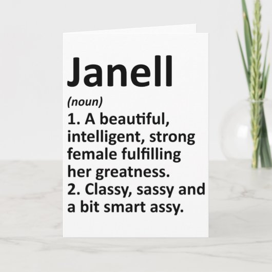 Janell Definitie Persoonlijke Naam Grappig Kerstmi Kaart (Voorkant)