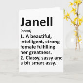 Janell Definitie Persoonlijke Naam Grappig Kerstmi Kaart (Gele Bloem)