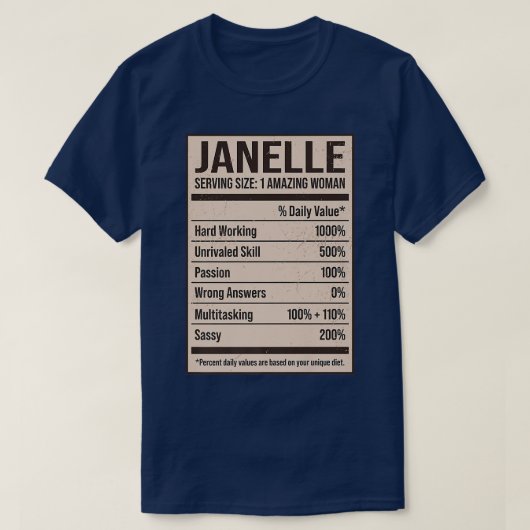 Janelle Nutrition Facts Name Nickname Alias Titel T-shirt (Design voorkant)