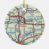 Janesville WI  Map Keramisch Ornament (Achterkant)