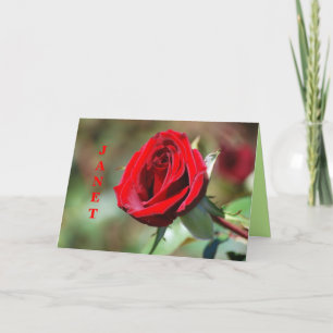 Janet Happy Birthday Red Rose Kaart