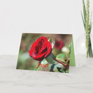 Janet Happy Birthday Red Rose Kaart