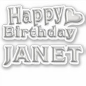 Janet Happy Birthday silver Aufkleber Sticker (Voorkant)