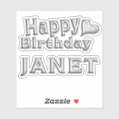 Janet Happy Birthday silver Aufkleber Sticker (Vel)