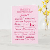 Janet Happy Birthday Woorden van Lof Kaart (Gele Bloem)