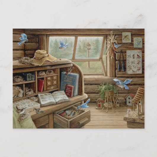 Janet Kruskamp Schilderen Vogel Bureau Postcrossin Briefkaart (Voorkant)