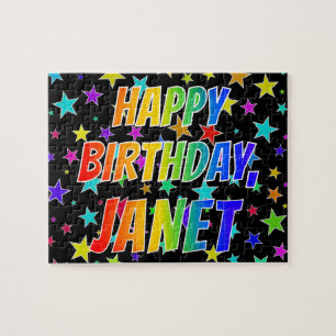 "JANET" Voornaam, geun "HAPPY BIRTHDAY" Legpuzzel