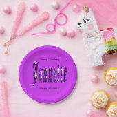 Janette, Name, Logo, Paars Paper Birthday Bord (Feest)