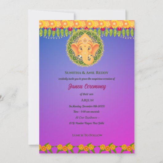 Janeu Poite Upanayanam Hindoe Heilige Schroefdraad Kaart (Voorkant)