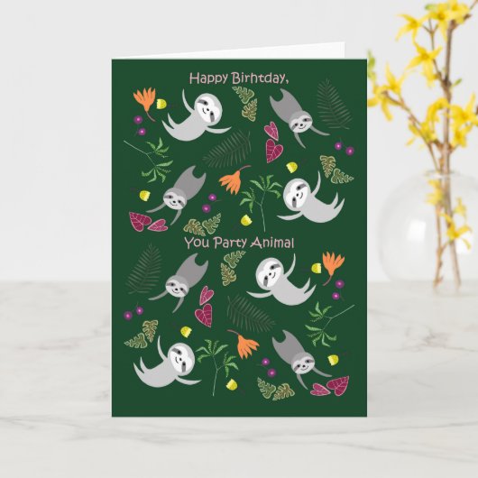 Jangle Sloth Dance Party Animal Funny Birthday Kaart (Gele Bloem)
