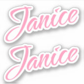 Janice Decoratieve Naam in Roze x2 Sticker (Voorkant)