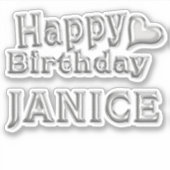 Janice Happy Birthday silver Aufkleber Sticker (Voorkant)