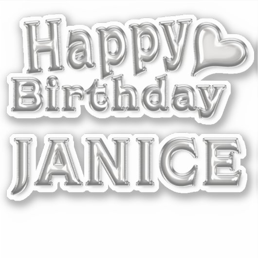 Janice Happy Birthday silver Aufkleber Sticker (Voorkant)