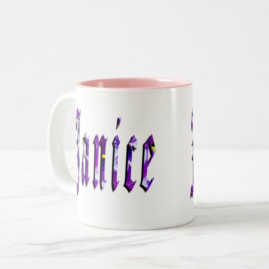 Janice Name Logo, Tweekleurige Koffiemok (Voorkant links)