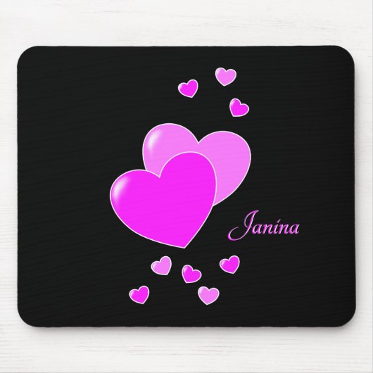 Janina - Cute Pink Hearts, Template For Your Name Muismat (Voorkant)