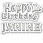 Janine Happy Birthday silver Aufkleber Sticker (Voorkant)